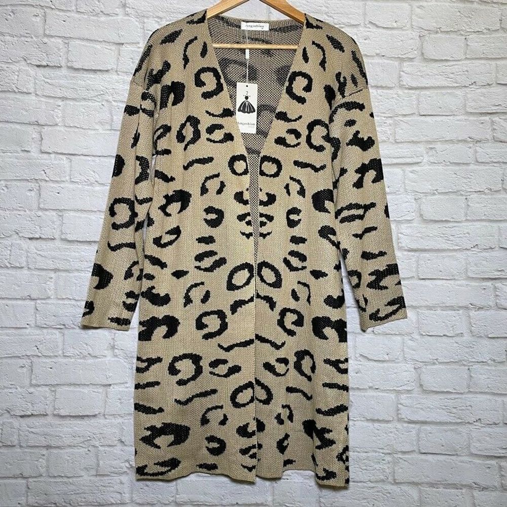 Angashion Women's Leopard Open Front Cardigan M